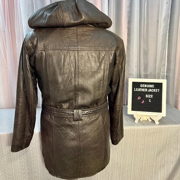 Brown Mid-thigh Customizable 3 Seasons Genuine Leather Jacket - Size L - Picture 5 of 16